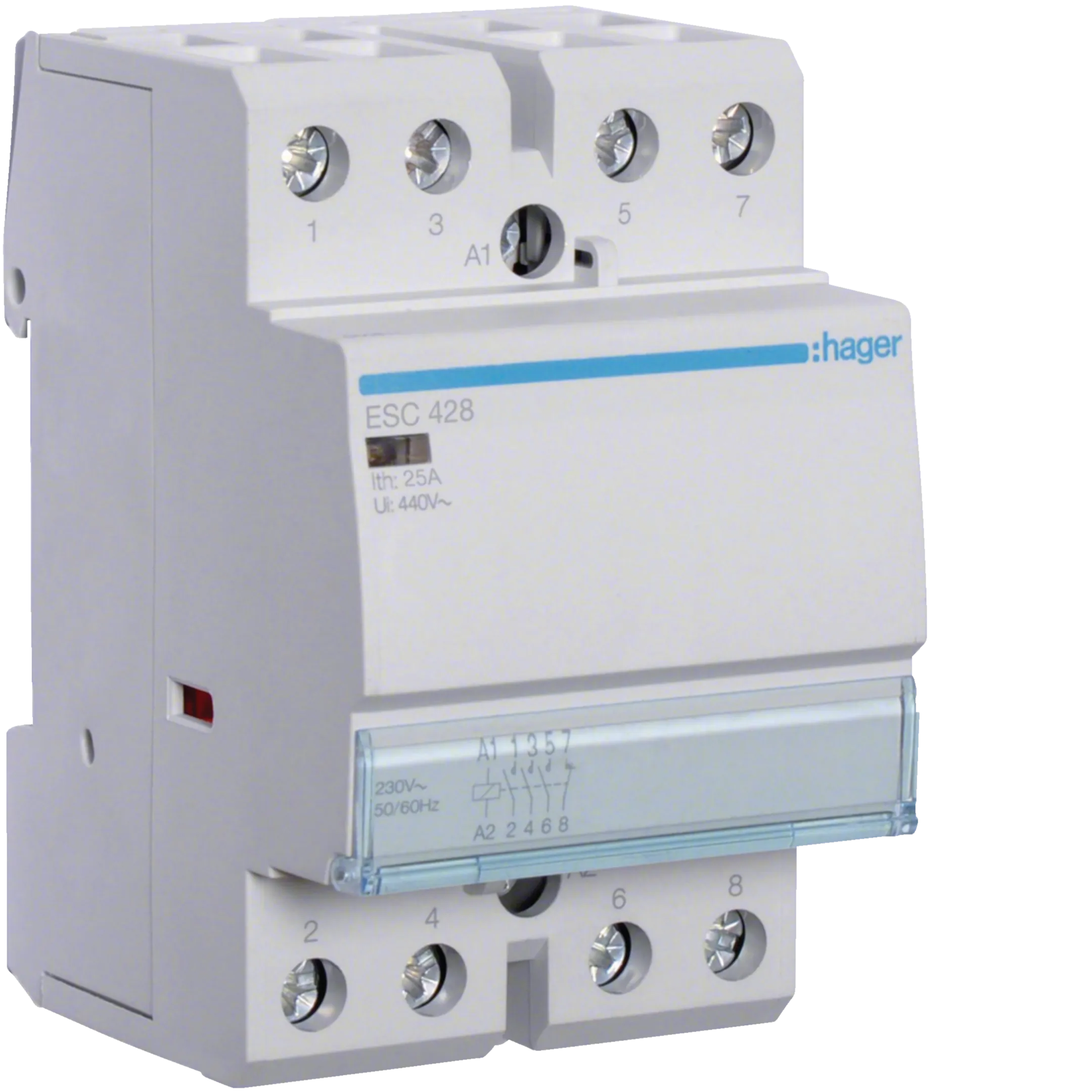 KONTAKTOR 25A 3K.0.+1K.Z. 230V (TRI RADNA+JEDAN MIRNI KONTAKT), ESC428,   HAGER