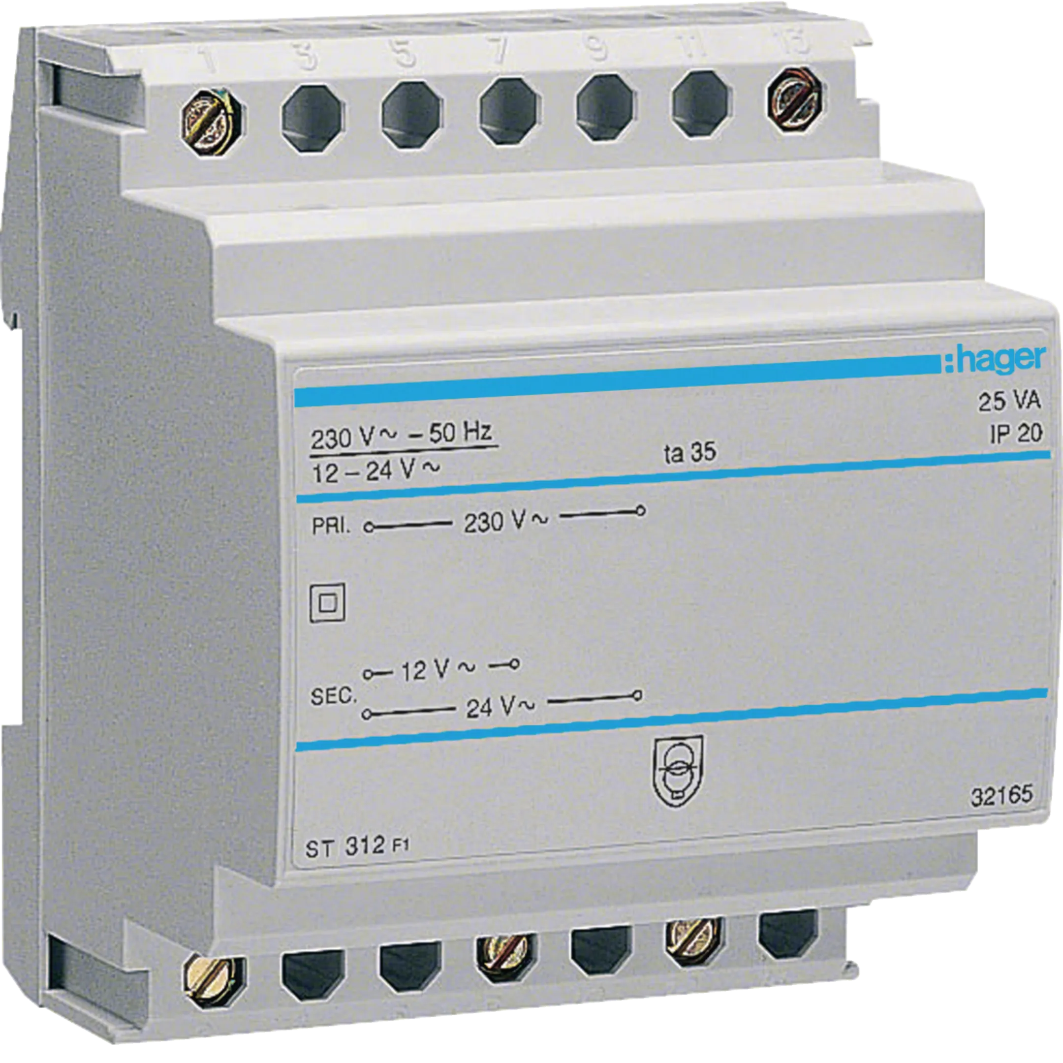 TRAFO ZASTITNI 25VA, 230V, 12-24V, 4-MODULA, ST312,   HAGER