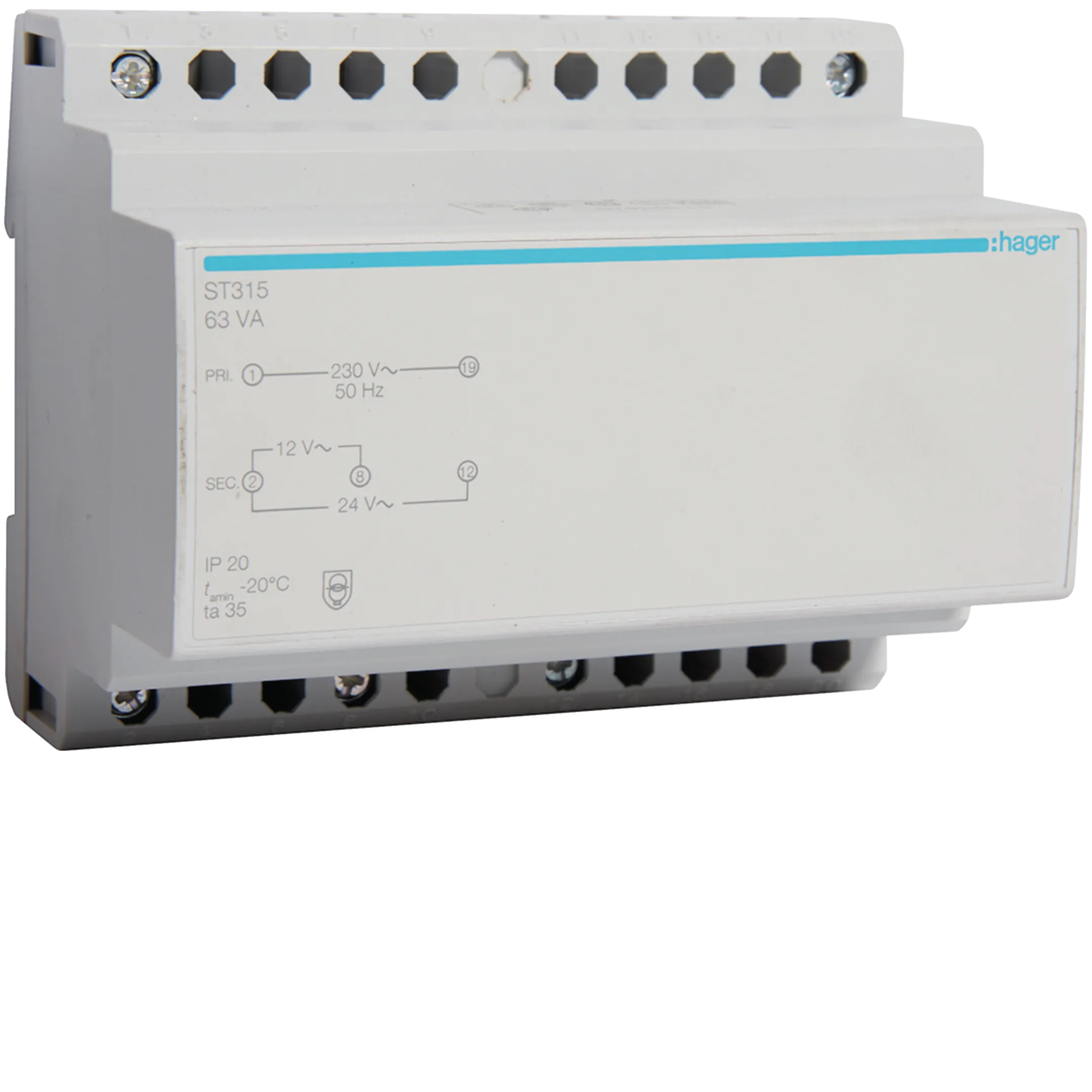 TRAFO ZASTITNI 63VA, 230V, 12-24V, 6-MODULA, ST315,   HAGER